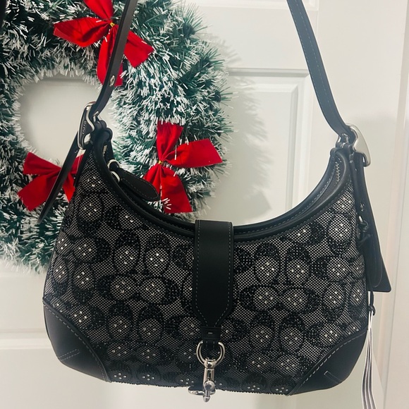 Coach Handbags - Hamptons Hobo Bag
Black Crystal Signature Jacquard